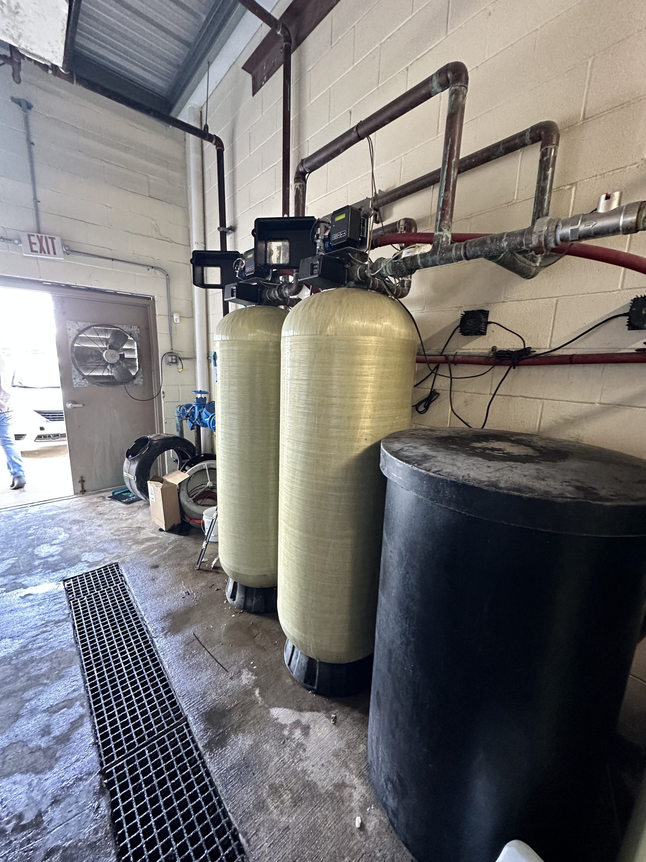 A commercial water filtration setup by Texas Water House.
